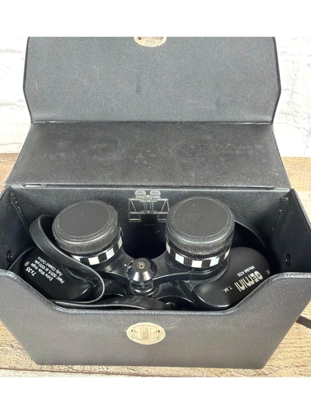 Gemini 7x35 Extra Wide Angle Binoculars Black Leatherette Carrying Case Vintage